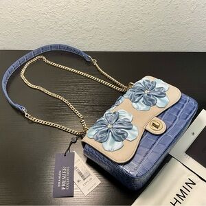 Brahmin Rosa BELLBOTTOM FLEUR Leather Crossbody W/Fabric Flowers